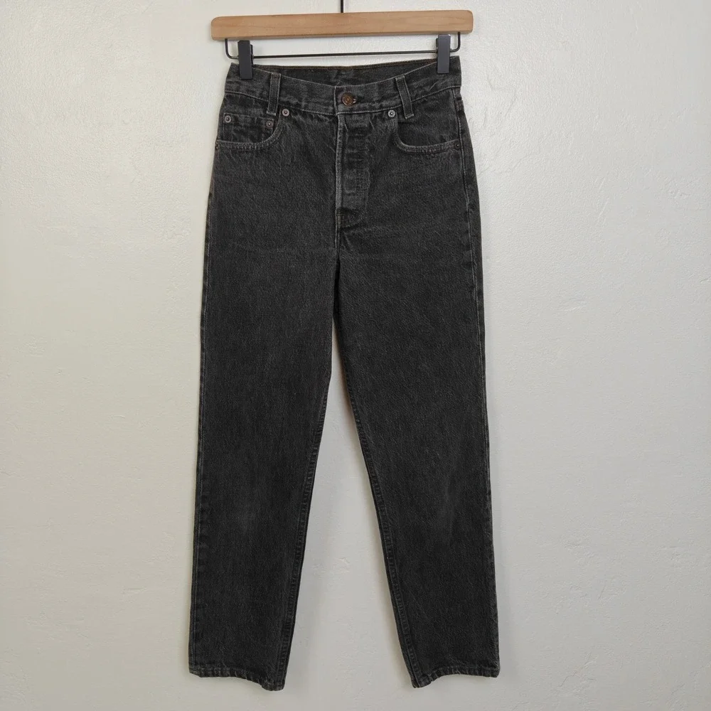 Vintage 90s Levis Women 701 Jeans 24 Black High Waisted Straight Leg Made in USA